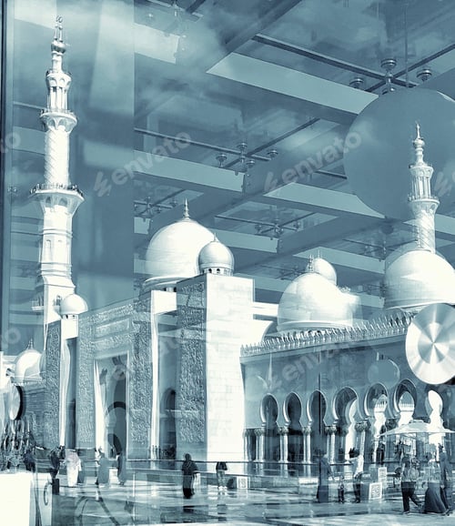 Preview: Mosque Architecture Reflection in Black and White