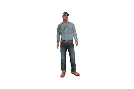 Preview: Man in denim shirt, jeans, and baseball cap