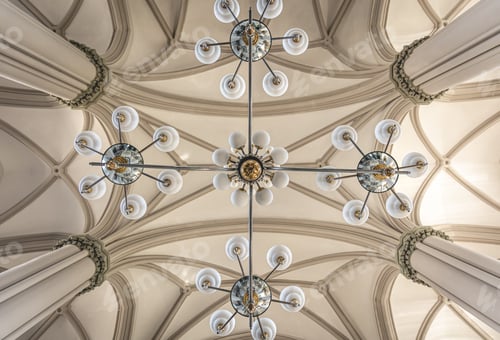 Preview: Details of the interior of the Catholic church in light colors.
