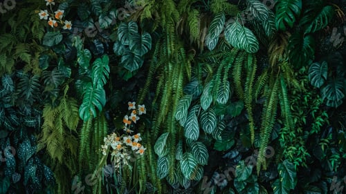 Preview: Close up tropical Green leaves texture and abstract background., Nature concept., dark tone.