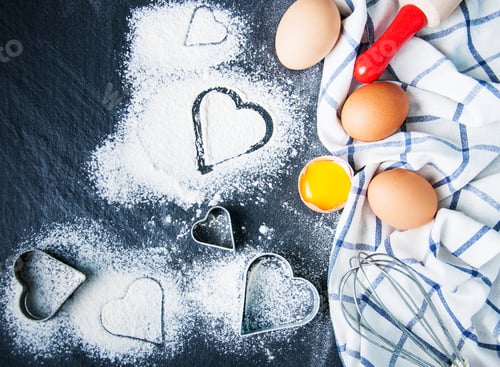 Preview: Baking background with eggs and flour