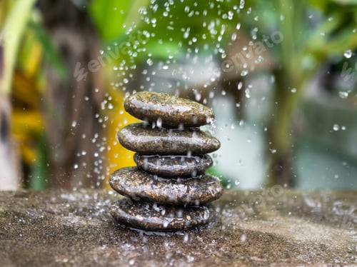 Preview: Stack Stone on Cement Floor with blur drop Water