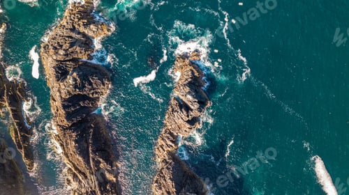 Preview: Aerial view of ocean seen from above at Malin Head. Ulster, Irel