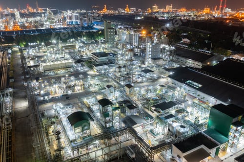 Preview: Petroleum chemical factory illuminated at night