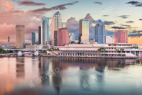 Preview: Tampa, Florida, USA downtown skyline on the bay at dawn.