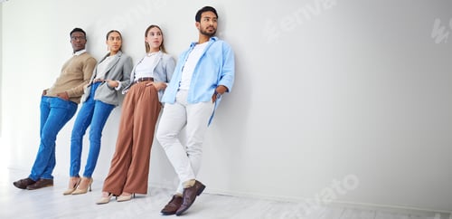 Preview: Waiting room, staff and business people with mockup space and hiring employee group in a office. Jo