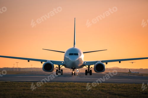 Preview: Traffic at airport at golden sunset