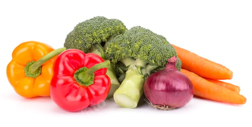 Preview: Fresh vegetables: brocolli, bell peppers, carrot, onion isolated on white background