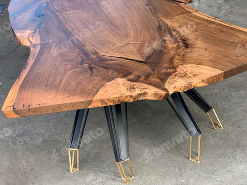 Preview: Book matched walnut slabs live edge table