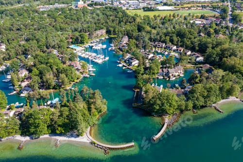 Preview: Aerial view of Ripaille neighbourhood (Thonon-Les-Bains) city in Haute-Savoie in France