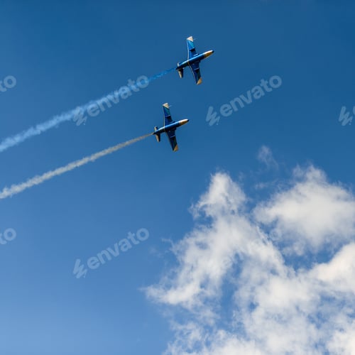 Preview: airplanes in the sky with colorful smoke of ukrainian flag