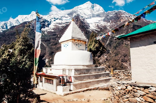 Preview: Beautiful white stone Stupa with Budda eyes in Himalayas, Nepal