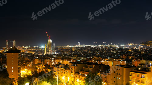 Preview: Night city with lights Barcelona, Spain. Travel
