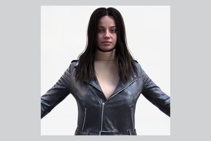 Preview: Casual Woman in Leather Jacket and Jeans