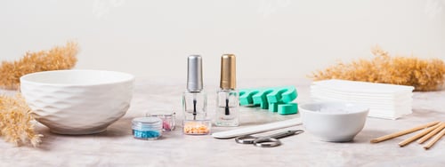 Preview: Set of items for manicure and pedicure on the table web banner
