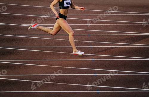 Preview: female athlete running on red track