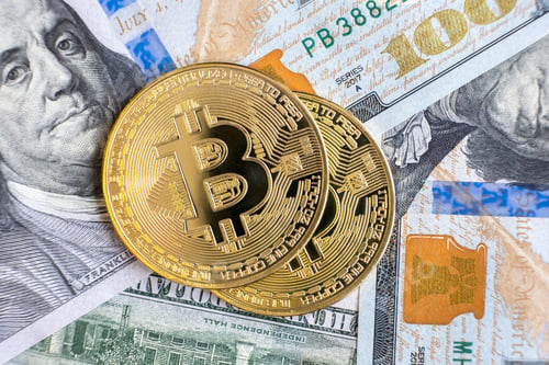 Preview: Close up of metal shiny bitcoin crypto currency coins