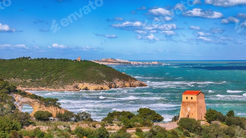 Preview: Summer rocky sea coast near Architello (Arch) of San Felice on the Gargano peninsula