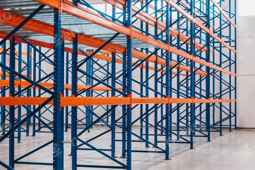 Preview: Empty Metal Shelving in a Warehouse Highlighting Storage and Industrial Organization