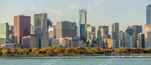 Preview: View Of Large Modern City With Park And Lake.
