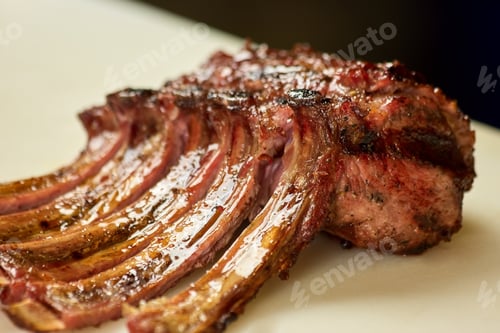 Preview: Prepared juicy pork, closeup.