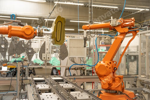 Preview: robot arms in the factory performs precise work according to the specified program
