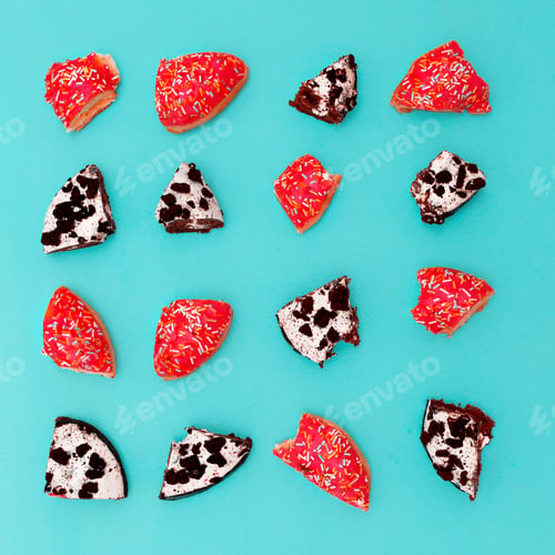 Preview: Creative bright fast food. donut pieces set Minimal art idea