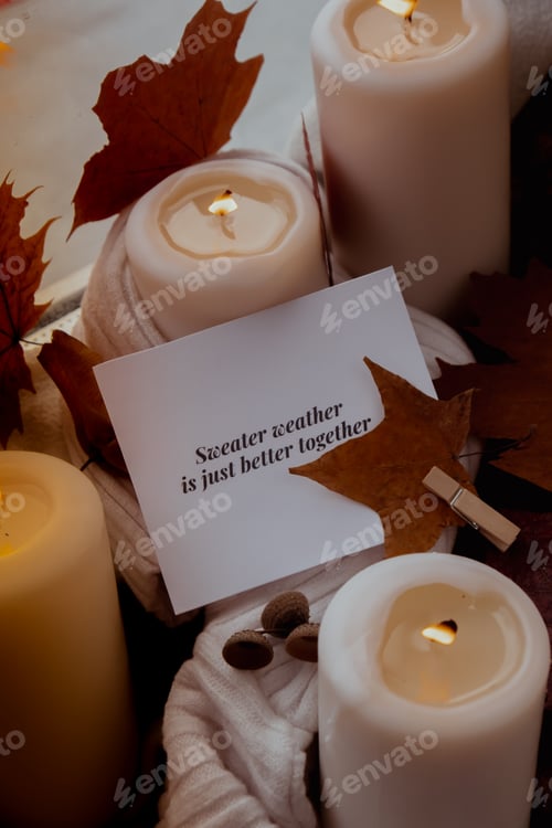 Preview: SWEATER WEATHER IS JUST BETTER TOGETHER text greeting card concept Celebrating autumn holidays at