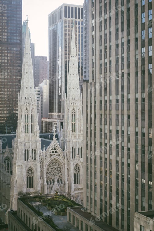 Preview: St. Patrick's Cathedral in New York City surrounded by office buildings