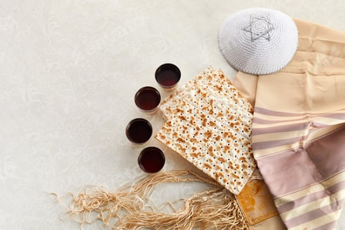 Preview: Jewish Passover holiday. Matzah and red kosher.