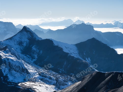Preview: Mountains and clouds in the valley. Natural landscape high in the mountains.