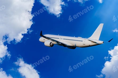 Preview: Passengers Commercial airplane flying above dramatic clouds. Travel concept.