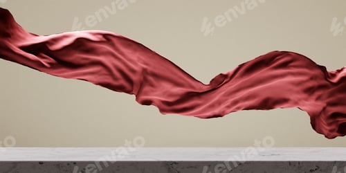 Preview: Luxury red fabric floating above marble table.