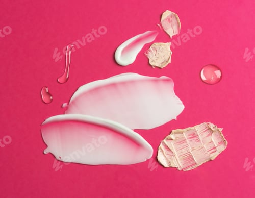 Preview: Multicolored samples of cosmetic products. Self-care trend