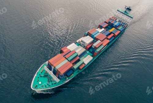 Preview: Aerial view of container ship sailing in sea