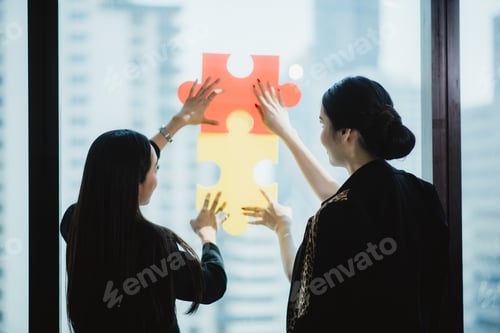 Preview: Concept of idea and creative jigsaw puzzle for the business partner team support and work together