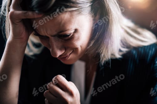 Preview: Fear and anxiety, female face expressing strong negative emotions