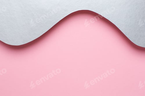 Preview: Abstract paper cut silver waves art on pink background, pastel colors