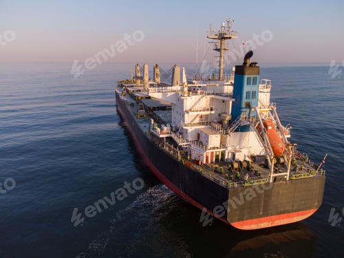 Preview: Large general cargo ship tanker bulk carrier, Top down aerial view.