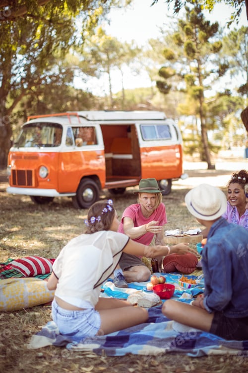 Preview: Friends having food during picnic