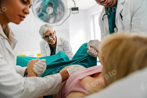 Preview: Woman hardly pushing to give child birth, natural labor and delivery