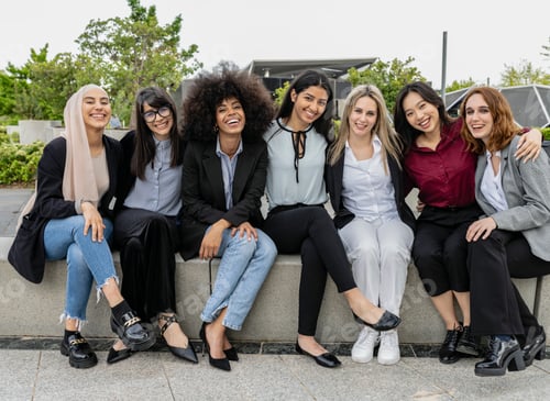 Preview: Group of Happy Diverse Female Professionals on a Break Together