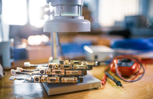 Preview: Modern microscope, electronic components in a scientific laboratory