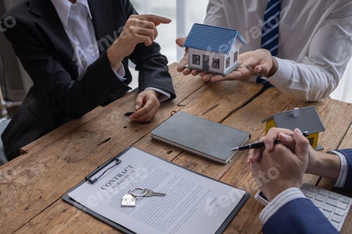 Preview: Real estate broker agent presenting and consult to customer to decision making sign insurance form a