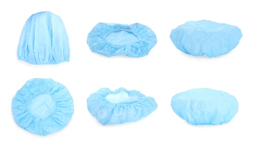 Preview: Set with waterproof shower caps on white background
