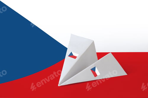 Preview: Czech flag depicted on paper origami airplane. Oriental handmade arts concept