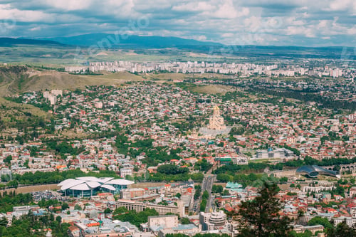 Preview: Tbilisi Georgia. Aerial Panoramic View Of City With Famous Landm