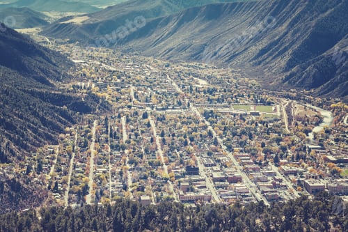 Preview: Retro toned aerial picture of Glenwood Springs residential area.