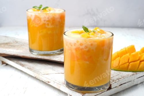 Preview: sweet and creamy sago mango dessert,asian mango dessert, also known as Mango Lolo