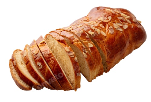 Preview: Easter greek tsoureki braid sliced isolated on white, Sweet bread brioche cut